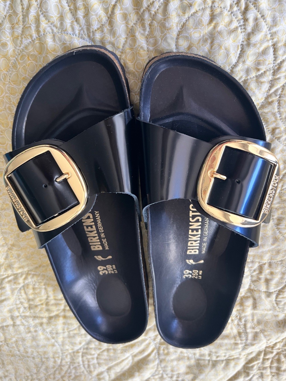 Birkenstock Madrid Black High Shine Big Buckle Slide
